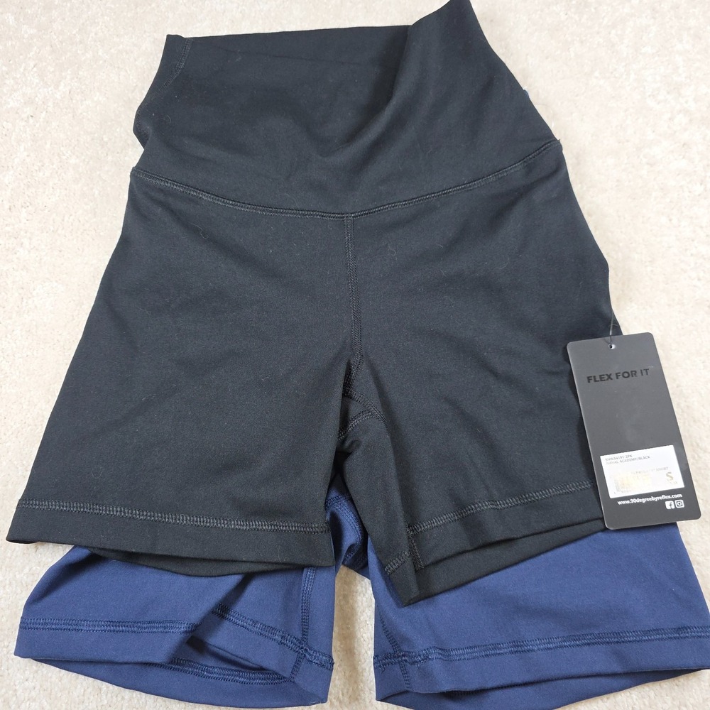90 Degree by Reflex Shorts Women Small Black Navy 2-Pack High‎ Rise 5" Interlock